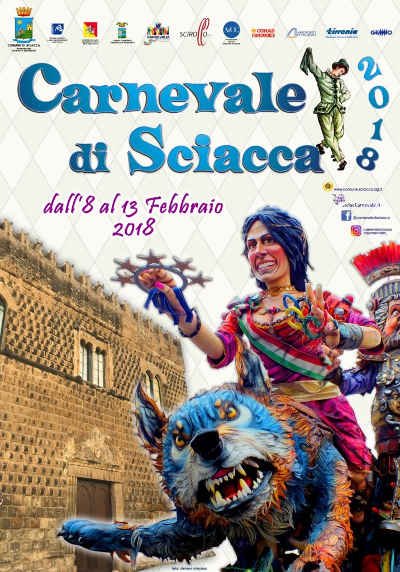 Carnevale di Sciacca dall'8 al 13 febbraio 2018. Manifesto dell'edizione 2018. © Comune di Sciacca