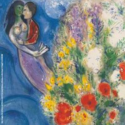 Marc Chagall coppia di amanti e fiori