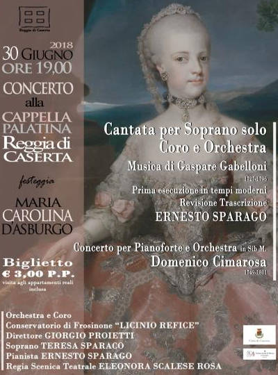 Concerto alla Reggia di Caserta sulla figura di Maria Carolina D’Asburgo, locandina