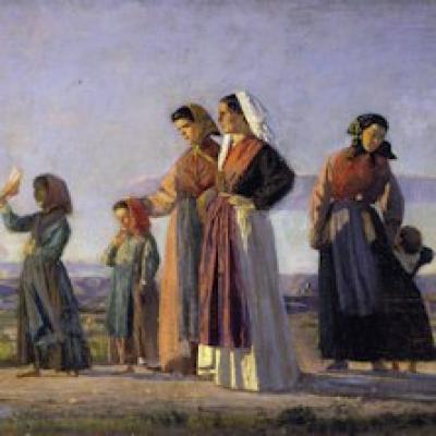 dipinto con tecnica a "macchia" di Cristiano Banti "In via della chiesa", 1870 circa Olio su tavola, cm 39 x 45 Courtesy Società di Belle Arti, Viareggio